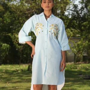 Sun Meadow Shirt Dress – Hand-Embroidered Cotton Elegance