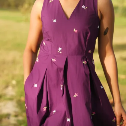 Plum Meadow – Hand-Embroidered Cotton Dress