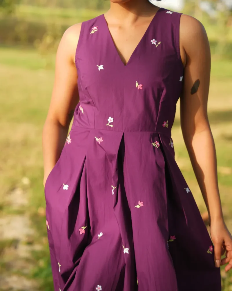 Plum Meadow – Hand-Embroidered Cotton Dress