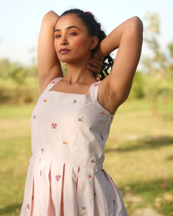 Handcrafted Light Pink Dress with Floral Embroidery