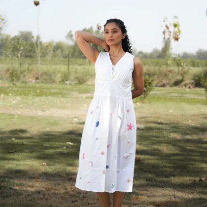 Seaside Serenity Embroidered Cotton Midi Dress