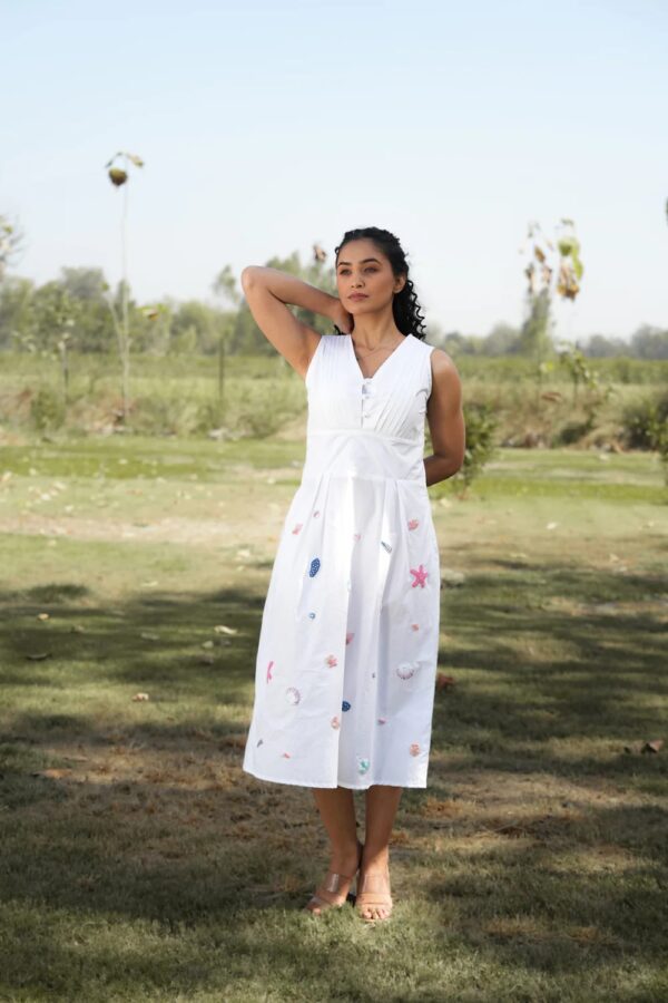 Seaside Serenity Embroidered Cotton Midi Dress