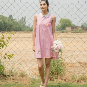 Blush Petal – Hand-Embroidered Pink Cotton Mini Dress